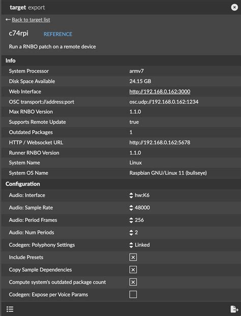 Exporting to the Raspberry Pi Target | Cycling '74