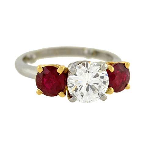 Contemporary Diamond Ruby 3-Stone Engagement Ring For Sale at 1stdibs