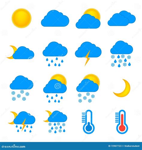 Previsão De Tempo E Grupo Do Plano Dos ícones Dos Símbolos Da Meteorologia Ilustração Stock ...