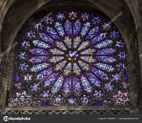 Stained glass in basilica of saint-denis, France – Stock Editorial Photo © isogood #143692879