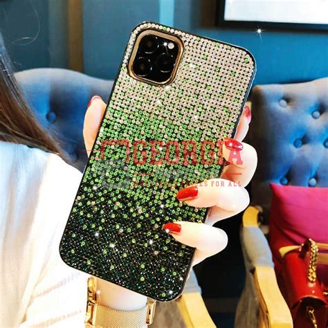 D114-Green iPhone 13 Pro Max 6.7 inch Premium Luxury Gradient Rhinestone Fully Diamond ...