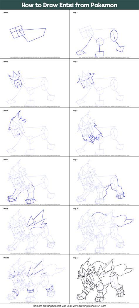 How to Draw Entei from Pokemon printable step by step drawing sheet ...