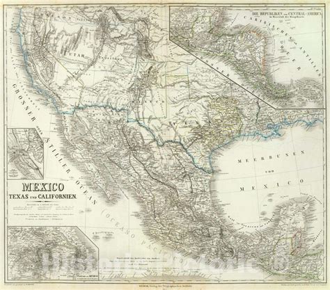 Historic Map : 1855 Mexico, Texas, Californien, C. America. - Vintage ...