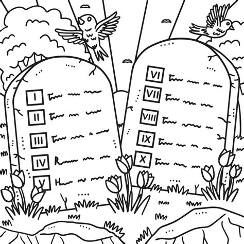 Christian Ten Commandments Tablets Coloring Page 15656410 Vector Art at ...