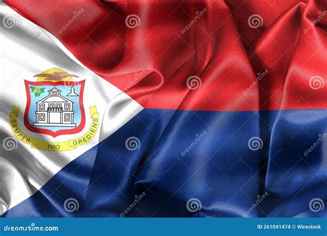 3D-Illustration of a Sint Maarten Flag - Realistic Waving Fabric Stock Illustration ...