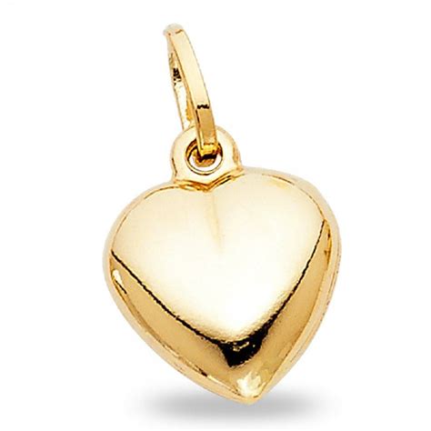 GemApex - Solid 14k Yellow Gold Puffed Heart Pendant Love Charm Polished Quality Genuine Small ...