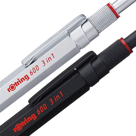 Rotring 600 3 in 1 Multi Pen - Black/Red/0.5 mm Pencil - Black Body – Bunbougu