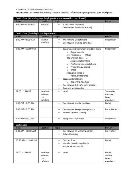 Kostenloses Training Program Schedule Format