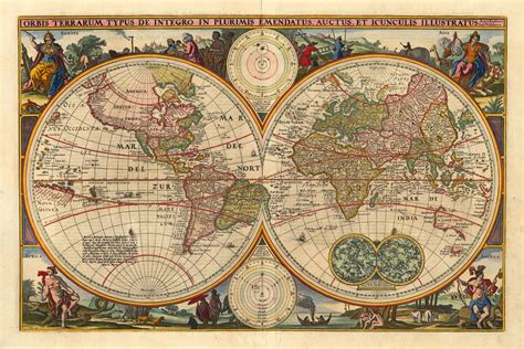 Decorative world map by Nicolaas J. Visscher, 1657 [2548 x 1700] : r ...