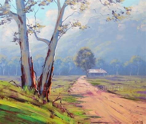 Superb Rural Farm Painting Australian Landscape Traditional Gum Trees ...