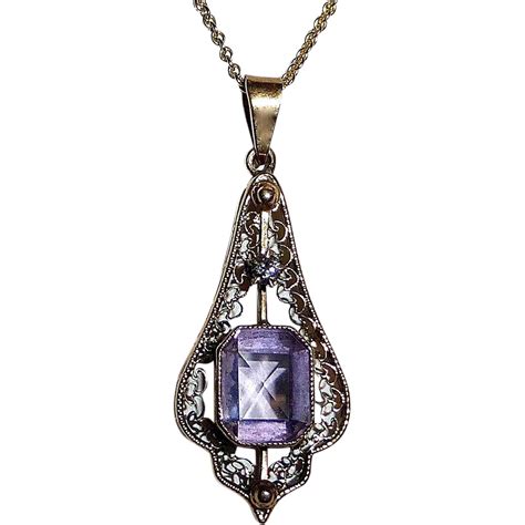 Art Deco 10k Lavaliere Necklace Amethyst & Diamond 10k Lavaliere 14k SOLD | Ruby Lane