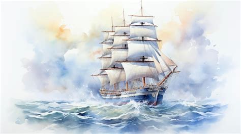 Premium AI Image | Watercolor Sailing Ship at Sea