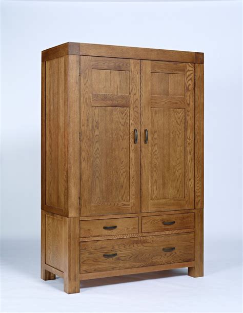 Santana Rustic Reclaimed Oak Double Wardrobe with Drawers | Solid Wood Bedroom Furniture, La ...