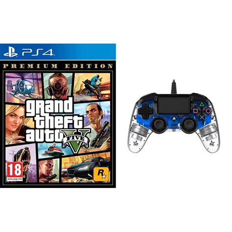 Buy Grand Theft Auto PS7+Nacon Wired Illuminated Compact Controller for PS4 (Blue) PlayStation ...