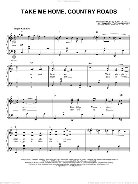 Take Me Home, Country Roads sheet music for accordion (PDF)