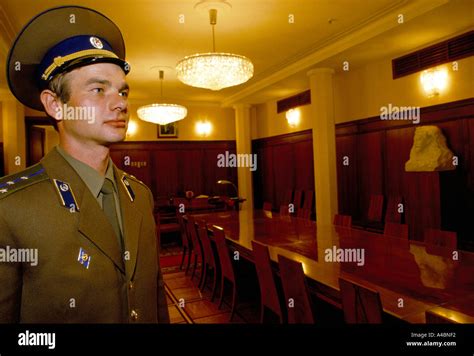 A KGB officer stands in the office of Yuri Adropov in the KGB's ...