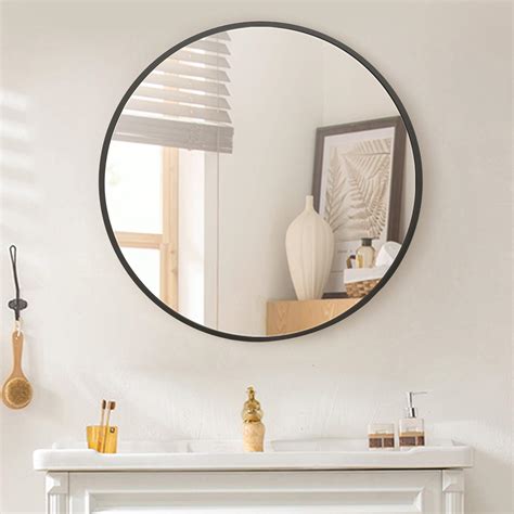 Buy BEAUTYPEAK 24 Inch Round Mirror, Black Metal Frame Circle Mirror, Wall Mirror for Entryway ...