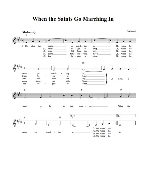 When the Saints Go Marching In B-Flat Instrument Sheet Music (Lead Sheet) with Chords and Lyrics