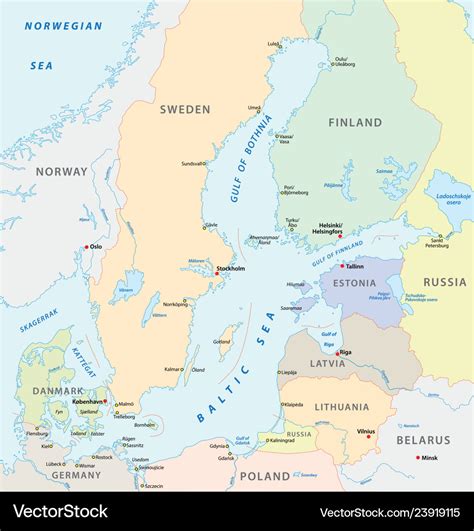 Detailed baltic sea area map Royalty Free Vector Image