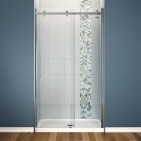 MAAX Halo 36 in. x 48 in. x 81-3/4 in. Frameless Sliding Shower Kit with Center Drain Base in ...