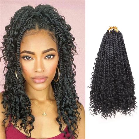 14Inch Boho Box Braids Crochet Hair Curly Ends Bohemian Goddess Box Braids Hair Pre-looped ...