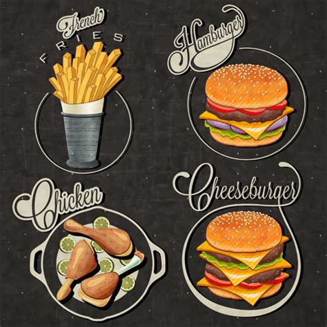 Retro style fast food logos design Vectors graphic art designs in editable .ai .eps .svg format ...