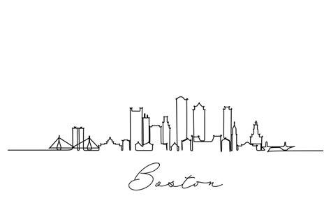 Single line drawing Boston city skyline, United States. Historical town ...