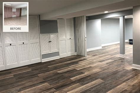 Basement Before and After - Complete with Vinyl Flooring