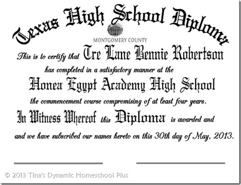 Texas Homeschool High School Diploma Template | Bruin Blog