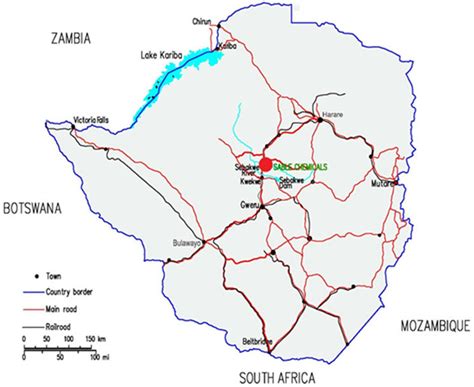 Map of Zimbabwe showing the location of Kwekwe and the Sable Chemical... | Download Scientific ...