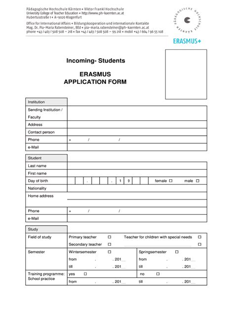 Fillable Online Incoming- Students ERASMUS APPLICATION FORM Fax Email ...