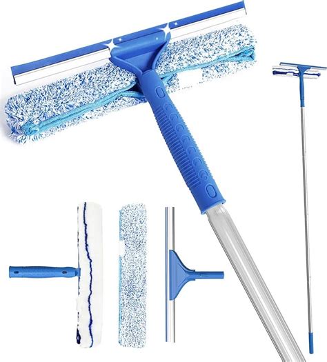 Squeegee for Window Cleaning, Window Washing Kit with Long Handle, 2 in 1 Window Cleaner and ...