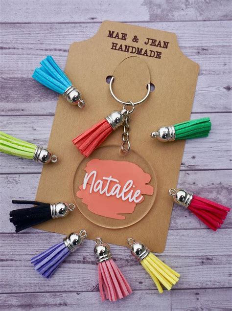 Personalized Name Keychain-Round Acrylic Keychain-Name Keychain with Tassel-Custom Name keychain ...