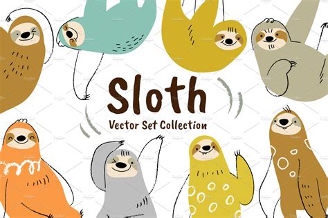 Sloth vector set | Creative Market