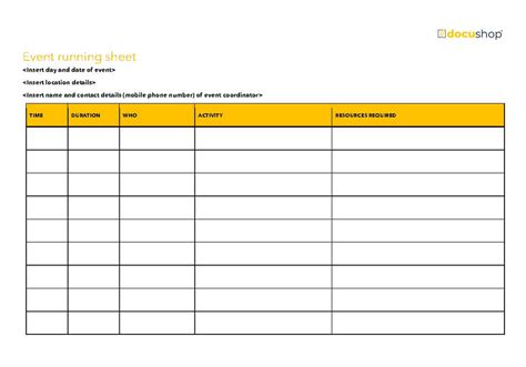 Event Running Sheet – docushop