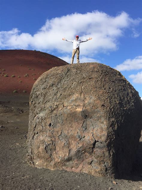 Volcanic bomb, Lanzarote, Canary Islands / solidified chunk of lava ejected during a volcanic ...