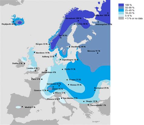 Probability of a White Christmas Across Europe - Brilliant Maps