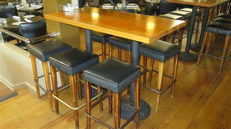 Wooden Bar Height Table (54"x 27") w/6 Padded Bar Stools - Oahu Auctions