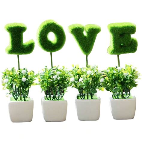 4pcs Valentine's Day Potted Plant Dining Table Decor House Plants Figurines Home Decor ...