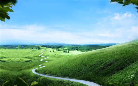 green, Landscapes, Hills, Road, Long, Way, Path, Trees, Nature, Earth, Sky, Clouds Wallpapers HD ...