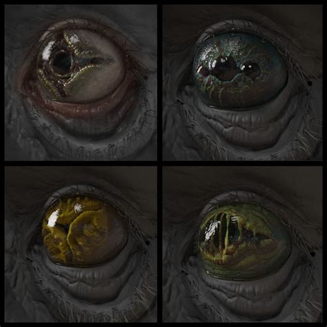 Exploring alien/creature eye types. Fairly quick sculpts in Zbrush, polypaint for texturing ...