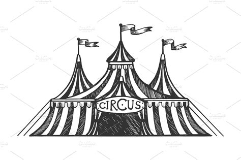 Circus tent engraving vector ~ Illustrations ~ Creative Market