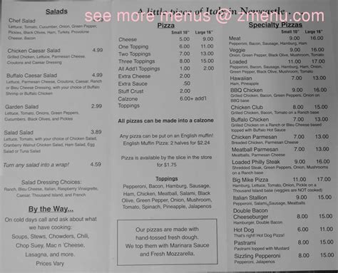 Menu at Mike's Place pizzeria, Newcastle