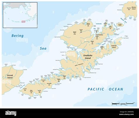 Vector map of the Aleutian Island of Unalaska, Alaska, United States Stock Photo - Alamy