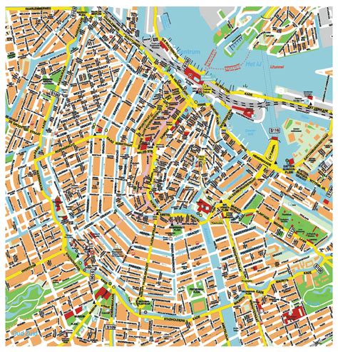 Detailed map of central part of Amsterdam city | Vidiani.com | Maps of ...