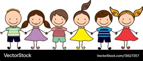 Colorful front view group cartoon children Vector Image