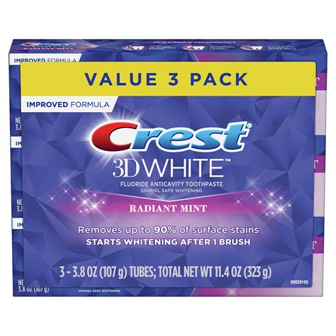 Buy Crest 3D White, Whitening Toothpaste, Radiant Mint, 4.8 Ounce, Pack ...