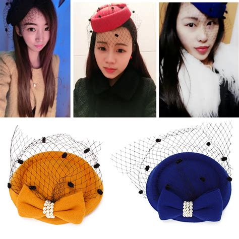 1Pcs Adults/Children Beret Girl Pearl inlay beret Lace Veil Hair Clip Grand Event Decorative hat ...