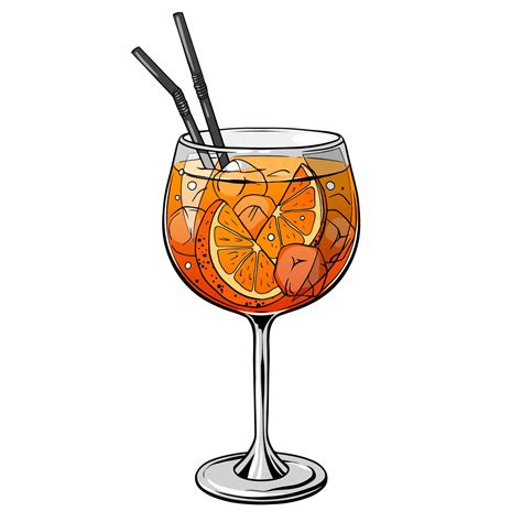 Aperol spritz cocktail, hand drawn alcohol drink with orange slice and ice. Vector illustration ...