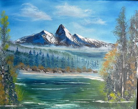 ORIGINAL Oil Painting/bob Ross Inspired/ Bob Ross Mountain/16x20 Canvas ...